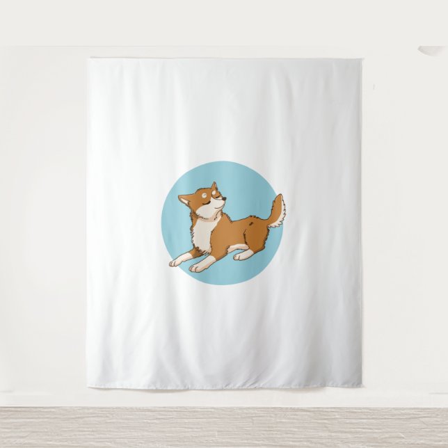 Blaues shiba-Design. Wandteppich (Vorderseite)