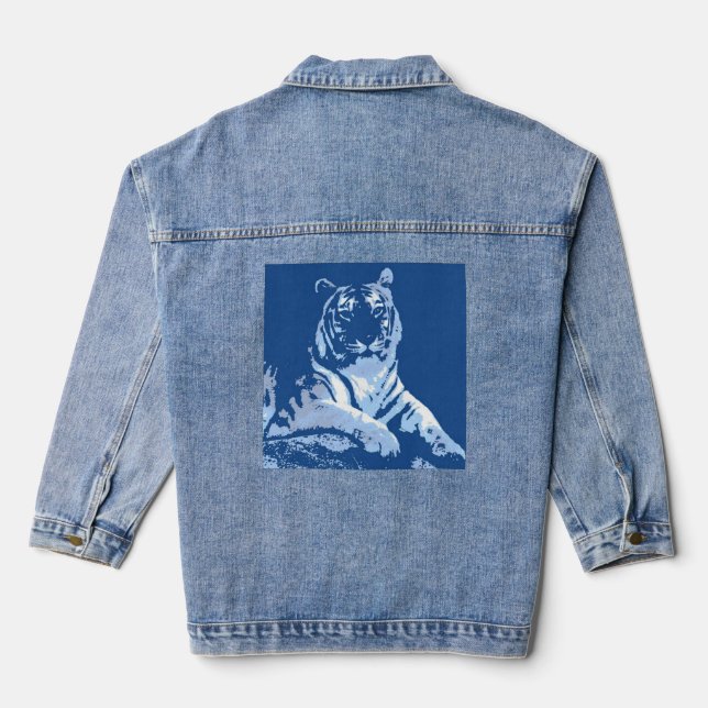 Blaues Sibirisches Tiger Jeansjacke (Rückseite)