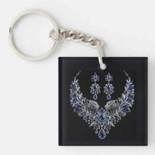 Blaues Silber-Tiger-Kristall-Schmuckset Schlüsselanhänger