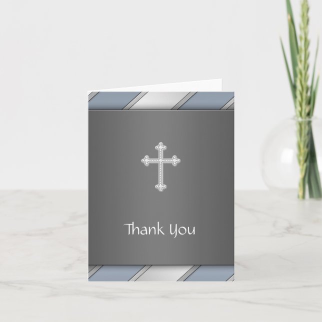 Blaues silbernes Streifen-Kreuz danken Ihnen zu Dankeskarte (Vorderseite)