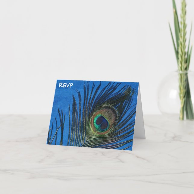 Blaues Single-Pfau-Feder-Hochzeit UAWG Einladung (Vorderseite)