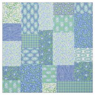 Blaues Singrün BlumenBoho Imitat-Patchwork-Muster Stoff