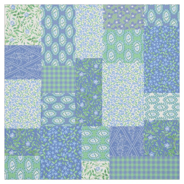 Blaues Singrün BlumenBoho Imitat-Patchwork-Muster Stoff (Muster)