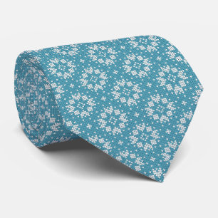 Blaues skandinavisches Weihnachts-Schneeflockenmus Krawatte