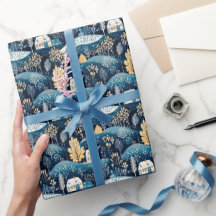 Blaues skandinavisches Weihnachtsgeschenkpapier
