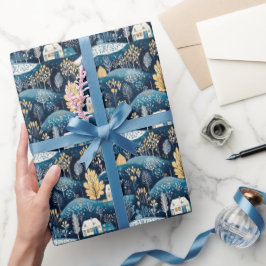 Blaues skandinavisches Weihnachtsgeschenkpapier Geschenkpapier