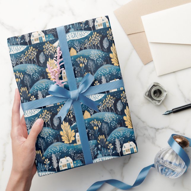Blaues skandinavisches Weihnachtsgeschenkpapier Geschenkpapier (Schenken)