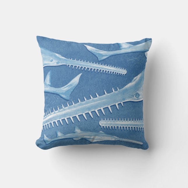Blaues Smalltooth Sawfish-Wurfs-Kissen Kissen (Vorderseite)