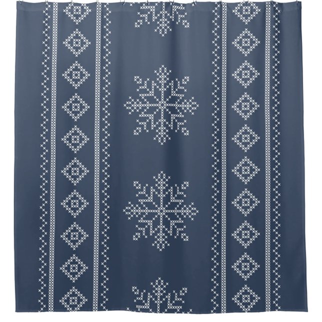 Blaues Snowflake Weihnachtsdesign Duschvorhang (Vorderseite)