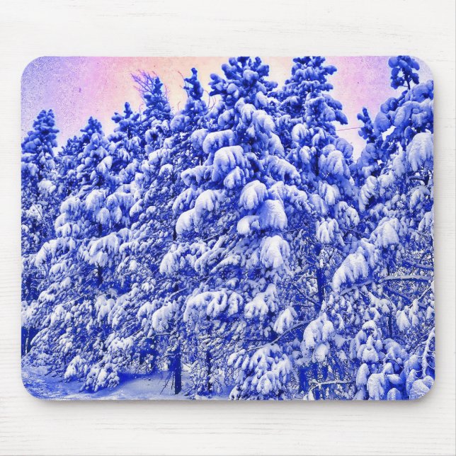 Blaues Snowscape, Nadelbaum, Co Mousepad (Vorne)