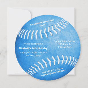 Blaues Softball-Party Ankündigung