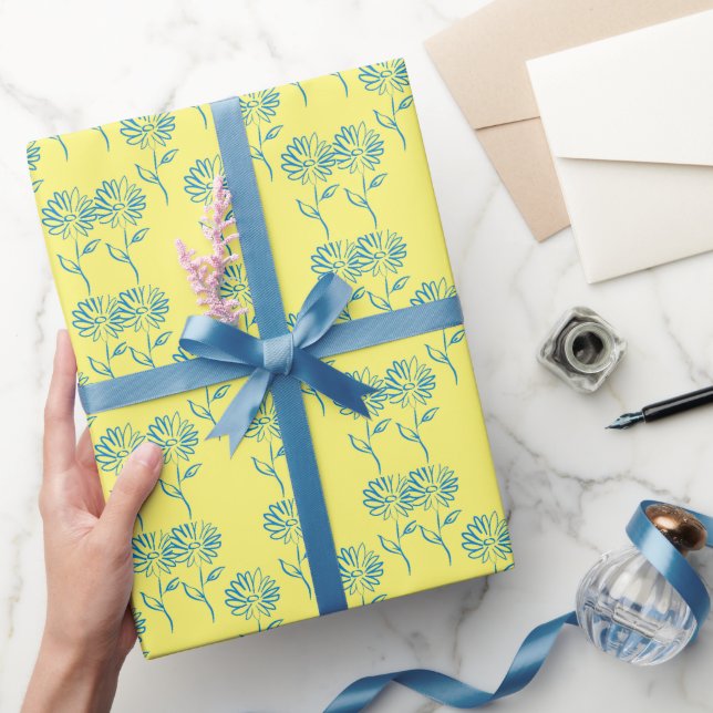 Blaues Sonnenblumenmuster Geschenkpapier (Schenken)