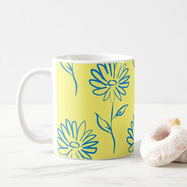 Blaues Sonnenblumenmuster Kaffeetasse (Mit Donut)