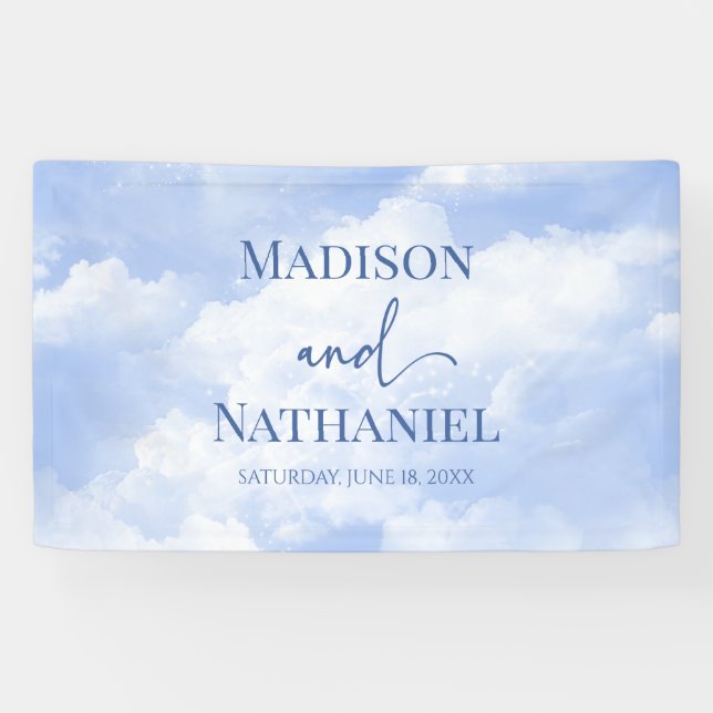 Blaues Sparkle Wolken Dreamy Elegante Hochzeit Banner (Horizontal)