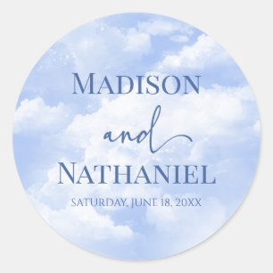Blaues Sparkle Wolken Dreamy Elegante Hochzeit Runder Aufkleber