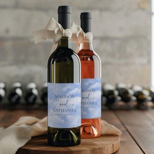 Blaues Sparkle Wolken Dreamy Elegante Hochzeit Weinetikett