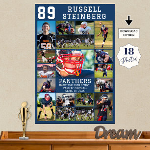 Blaues Sport-Senior-Abschluss-18-Foto-Collage Poster