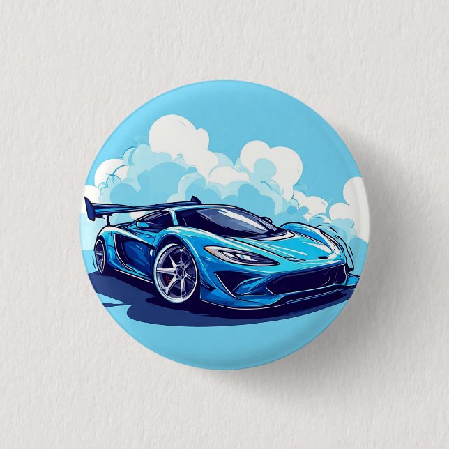 Blaues Sportfahrzeug unter freiem Himmel Button (Vorderseite)