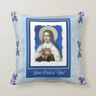Blaues St. Therese die kleine Blume mit Zitat Kissen