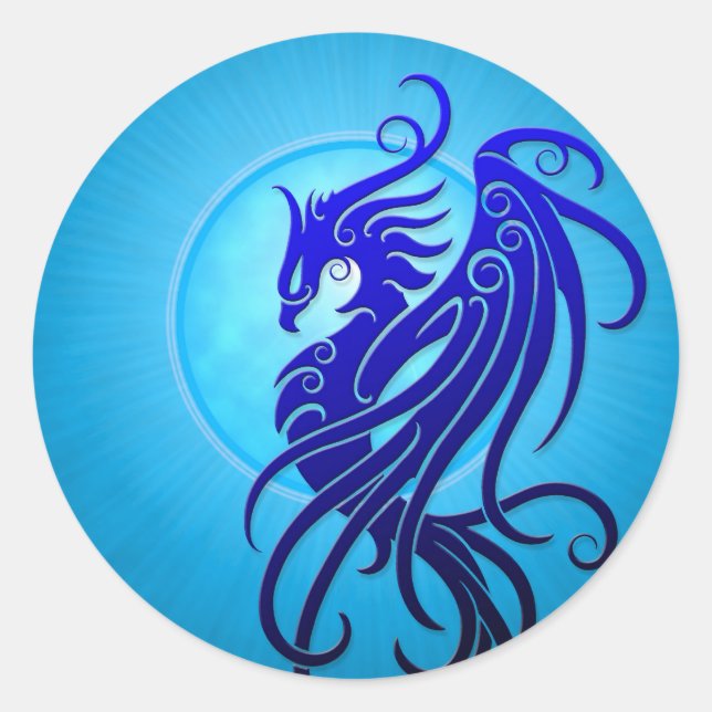 Blaues Stammes- Phoenix Runder Aufkleber (Vorderseite)