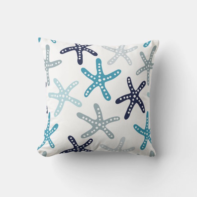 Blaues Starfish-Muster Kissen (Vorderseite)
