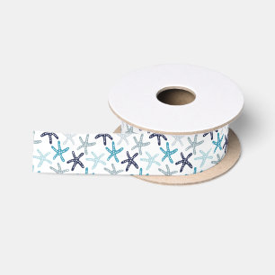 Blaues Starfish-Muster Satinband