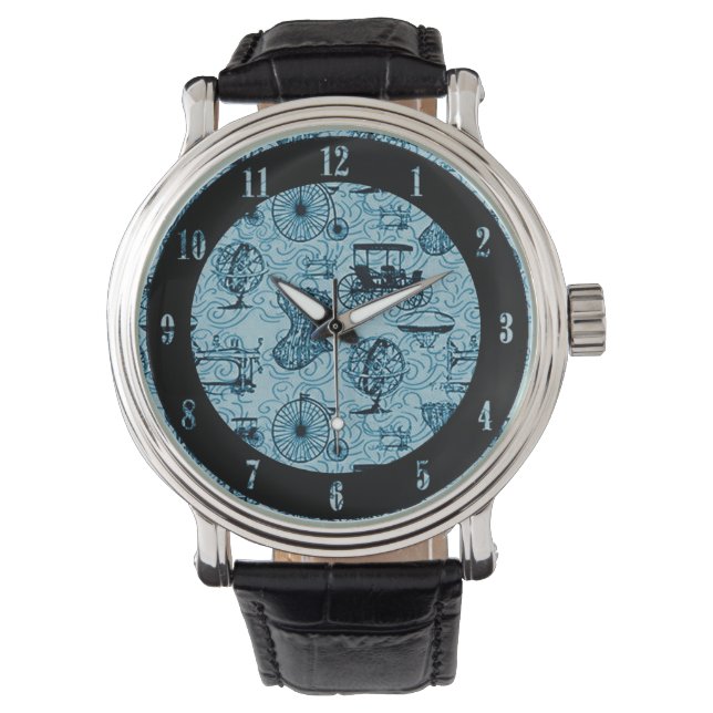 Blaues Steamponmuster Wrist Watch Armbanduhr (Vorderseite)