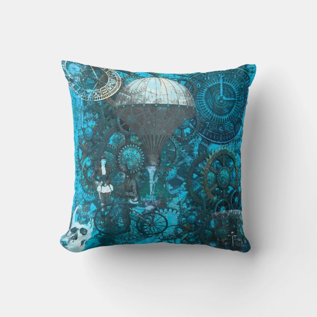 Blaues Steampunkkissen Kissen (Vorderseite)