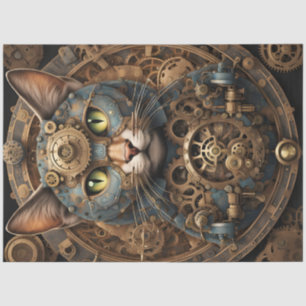 Blaues Steamputin Katzenkatze KI Kunstpapier Seidenpapier