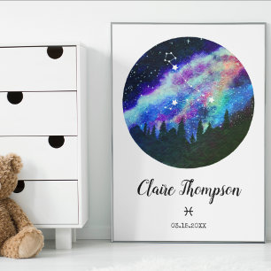 Blaues Sternbild Fische Horoskop-Sternzeichen-Gesc Poster