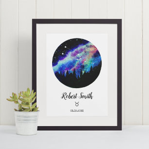 Blaues Sternbild Stier Horoskop-Sternzeichen-Gesch Poster