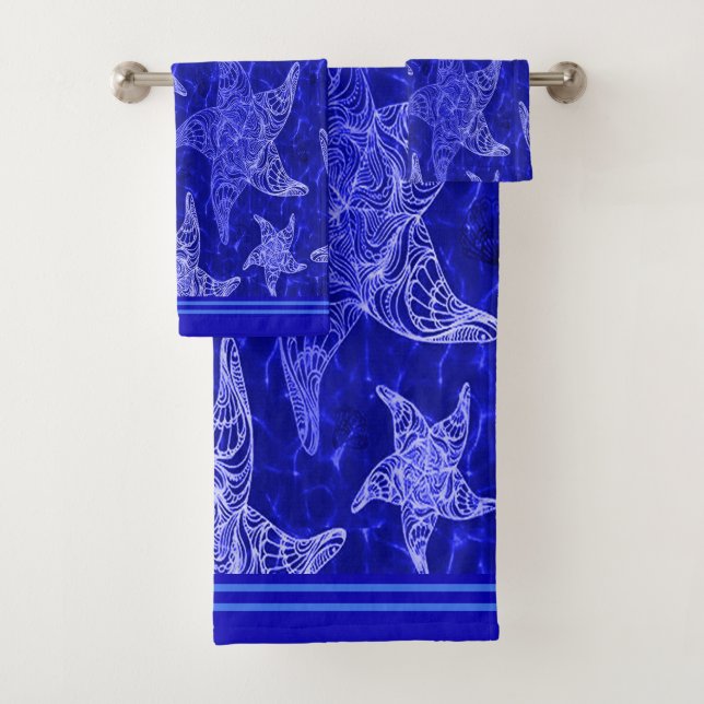Blaues Sternenfisch-Muster Badhandtuch Set (Insitu)