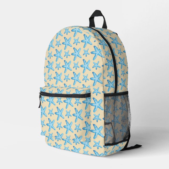 Blaues Sternenfisch-Muster Bedruckter Rucksack (Rückseitige Ecke Rechts)