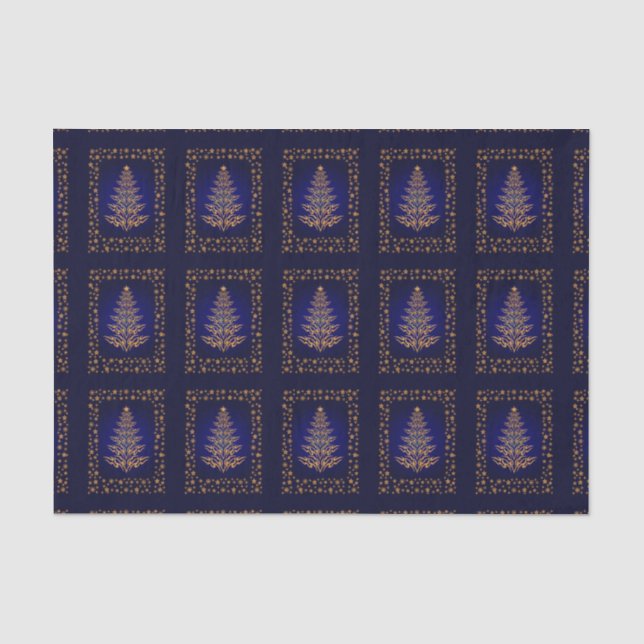 Blaues, stilvolles Weihnachtsbaum- und Sternenfach Seidenpapier (Vorderseite)