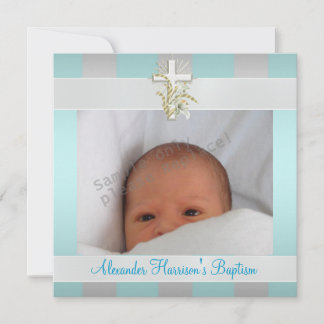 Blaues Streifen Foto Taufe Christening Einladung