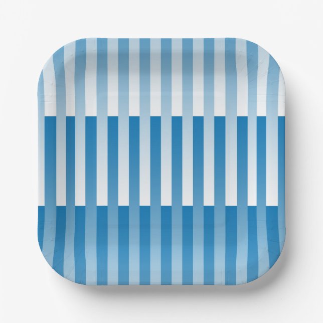 Blaues Streifen-Muster Pappteller (Vorderseite)