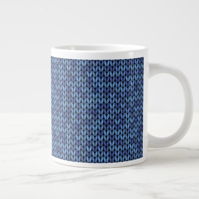 Blaues Strick-Muster Jumbo-Tasse (Rechts)