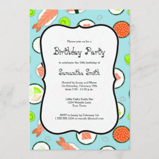 Blaues Sushi-Thema-Geburtstags-Party Einladung