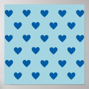 Blaues süßes einfaches Herz-Muster Poster