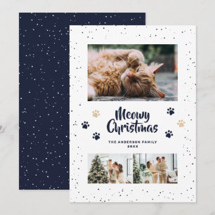 Blaues süßes Meowy Weihnachten Schnee Foto