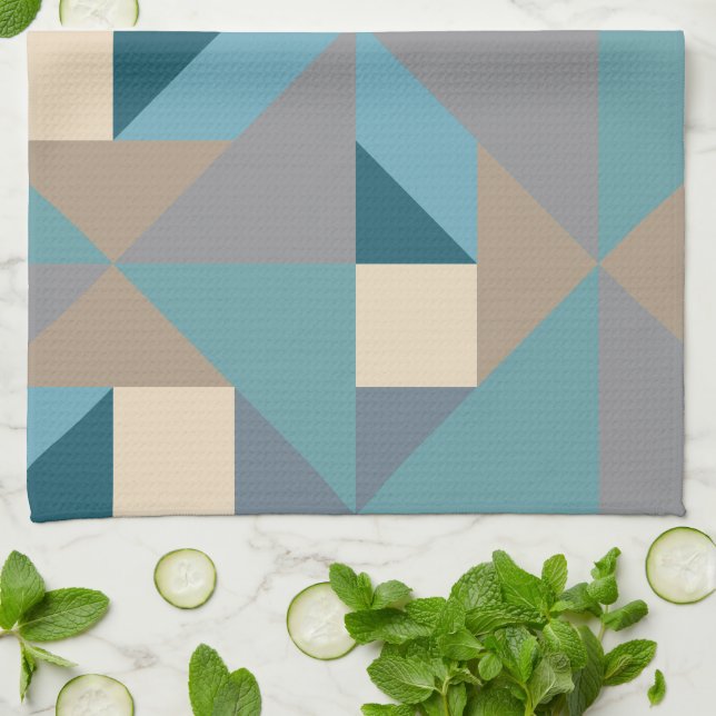 Blaues Tangram Muster Geschirrtuch (Gefaltet)