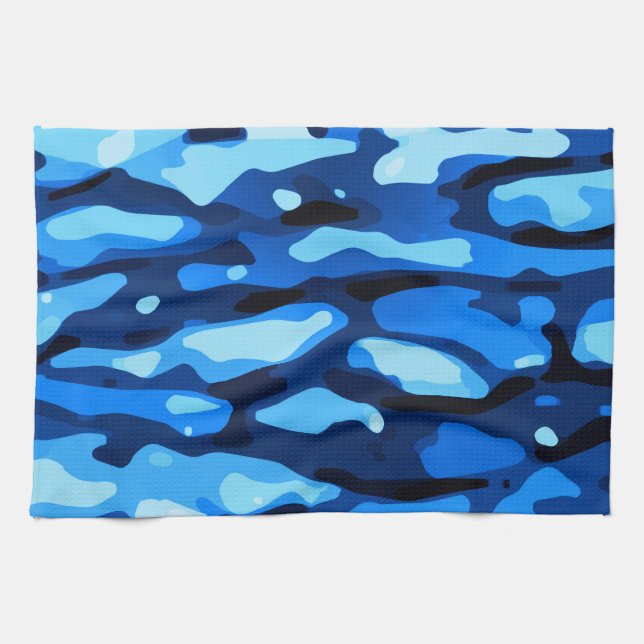 Blaues Tarnmuster abstraktes Muster  Geschirrtuch (Horizontal)