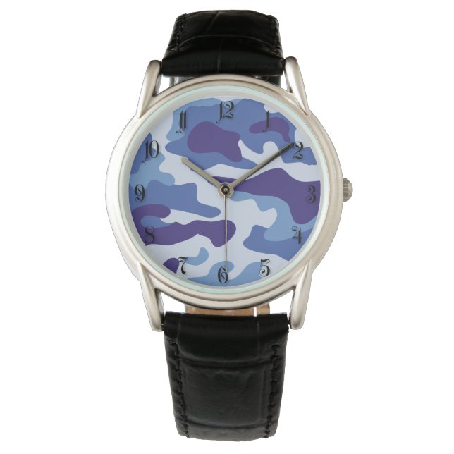 Blaues Tarnmuster Armbanduhr (Vorderseite)