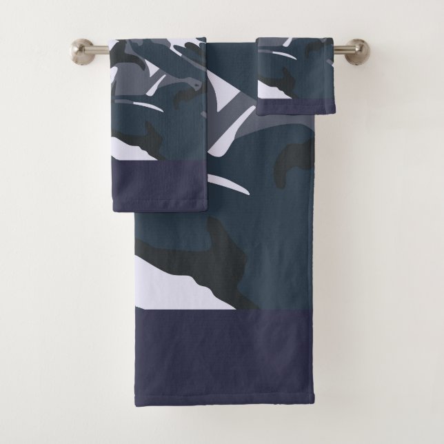Blaues Tarnmuster Badhandtuch Set (Insitu)