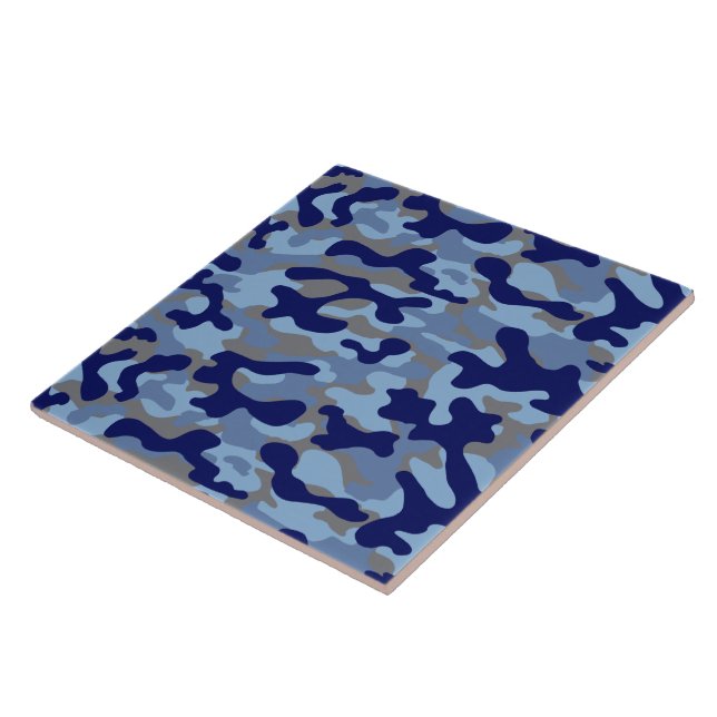 Blaues Tarnmuster  Fliese (Seite)