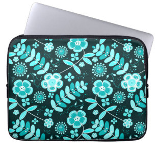blaues Teal-Blumenmuster stilvoll chic Laptopschutzhülle