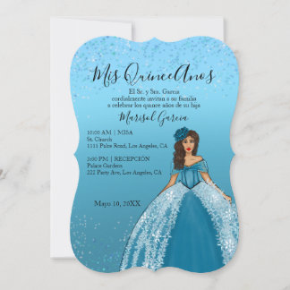 Blaues Teal-Vintage-Quinceanera-Kleid Einladung