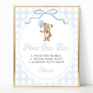 Blaues Teddybär-Baby-Shower-Mimosa-Bar-Schild Poster
