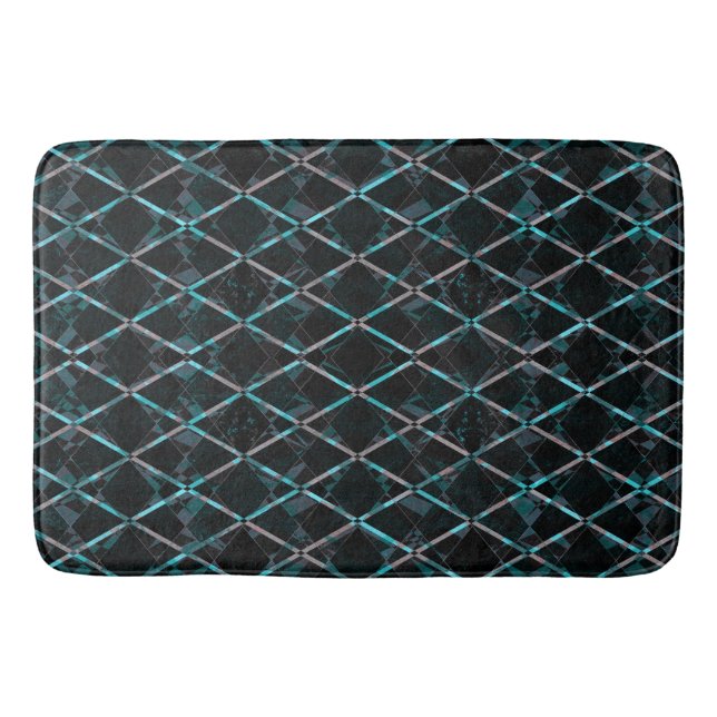 Blaues texturiertes Diamantmuster Badematte (Vorderseite)