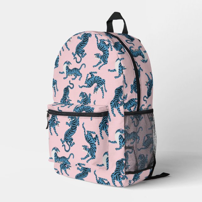 Blaues Tiger-asiatisches Muster Bedruckter Rucksack (Rückseitige Ecke Rechts)